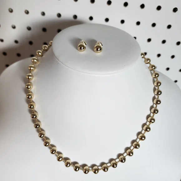 Classic Gold Bead Necklace and Earring Set - Picture 1 of 4